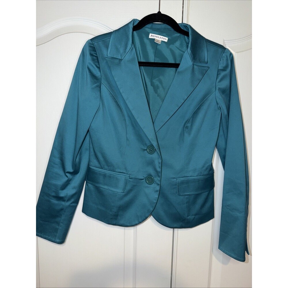 Pendleton Women's Turquoise Blazer Coat 2 Button Sz 8 Lighweight Summer Office